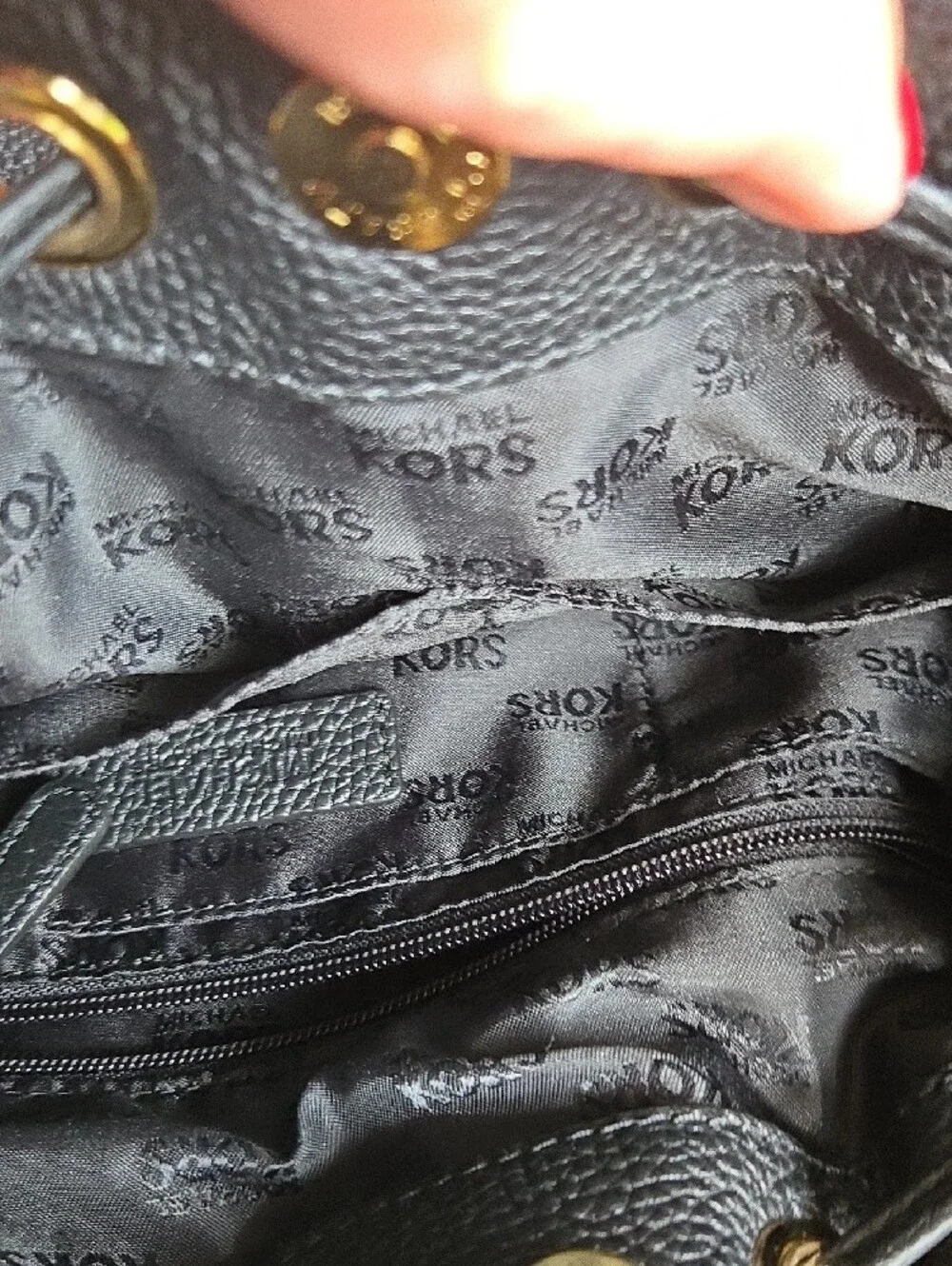 Michael Kors Black Leather Tassel Drawstring Satchel with Gold Hardware